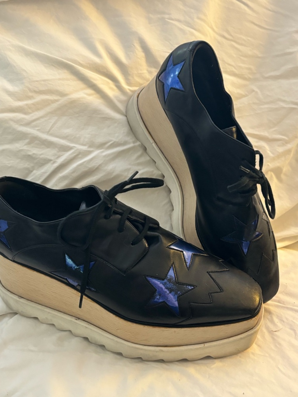 Stella McCartney Eylse Women's Black Platform Lace-Up Shoes with Blue Stars